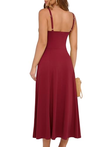 Image of YATHON Women's Summer Midi Corset Boho Dresses Spring Casual Floral Spaghetti Straps Lace Up Dress Flowy Aline Beach Sundress