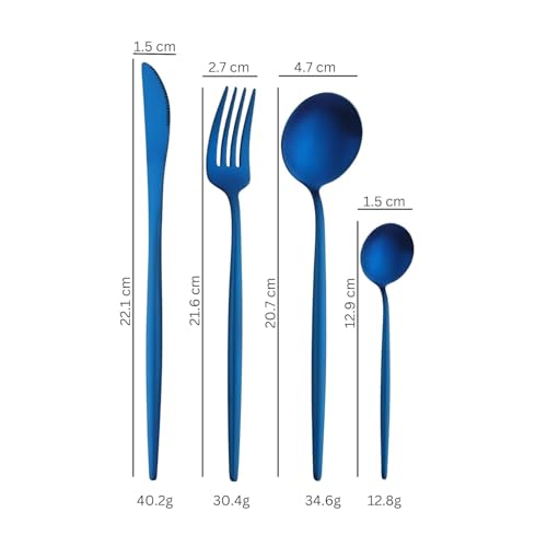 Image of 8 pcs Flatware Set, Blue Silverware Set for 2, Knife Fork Spoon, Stainless Steel Home Dinnerware Tableware,Mixed Cutlery Set Eating Utensils for Restaurants (8 Pcs Blue)