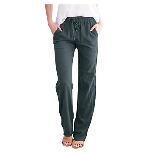 Dasongff Fritidsbyxor lösa byxor dam lätt sommar enfärgade boho strandbyxor casual harembyxor casual strandbyxor dragsko strandbyxor lös passform sweatbyxor med elastisk midja, Mörkgrå, XL