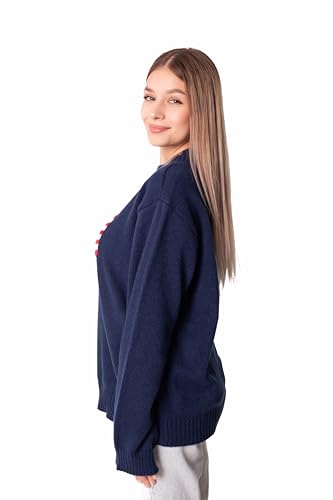 Madore Blue Soft Oversized American Flag Sweater Women 4th of July 2024 USA Outfits Plus Fourth4
