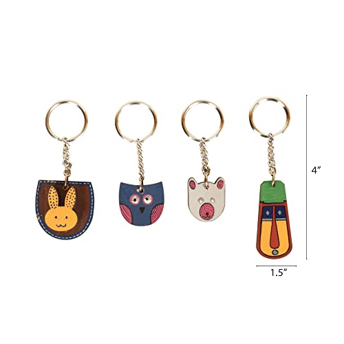 Image of AAKRITI ART CREATIONS Handcrafted Key Ring for Men & Women - Wooden, Leather & Artistic Keychain with Clip or Bottle Opener, Stylish Key Holder Accessory