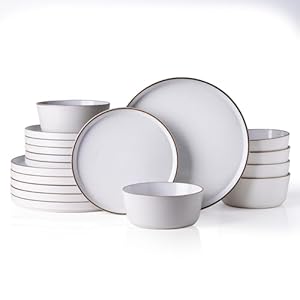 AmorArc Stoneware Dinnerware Sets of 6, Modern Plates and Bowls Sets,Chip and Crack Resistant | Dishwasher & Microwave Safe Ceramic Dishes Set,Service for 6 (18pc)-Speckled Matte White
