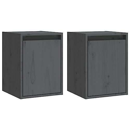 vidaXL 2X Wandschrank Hängeschrank TV Schrank Holzschrank TV Möbel Regal Aufbewahrung Wohnzimmer Bücherschrank Grau 30x30x40cm Massivholz Kiefer