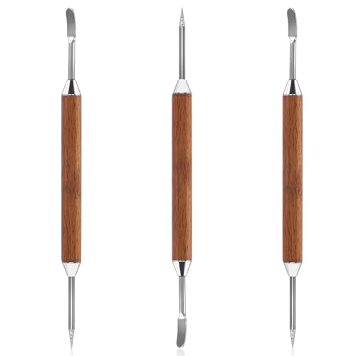 3 Pack Latte Art Pen Set, Coffee Drawing Tool with Wood Handle, Professional Coffee Bistro Supplies Stainless Steel Double-Ended Barista Accessories for Espresso Designs, Home and Cafe Use