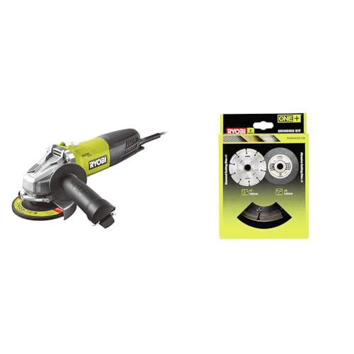 RYOBI - Meuleuse d'angle 800 W diam. 125 mm - 12 000 tr/min - protection anti-redémarrage & Kit 6 disques meuleuse 125 mm (1 disque diamant et 5 disques à...