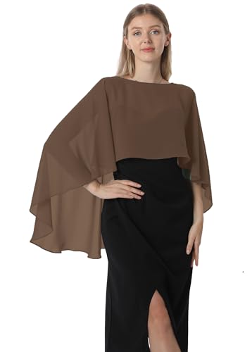 Hotshawl Capelets for women Chiffon Cape Shawls and Wraps for Evening Dress Wedding Capes Cover Up (Coffee)