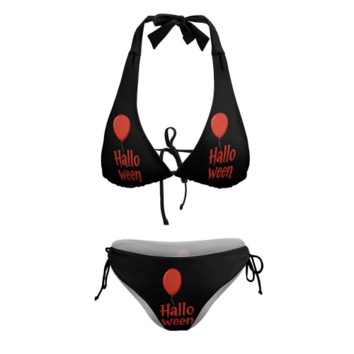 Bikini de Halloween de 2 piezas para mujer con lazo lateral y diseño triangular de globos 7