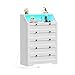 Wodeer White Dresser Tall 5 Drawer Dresser for Bedroom, Wood Chest of Drawers with LED Lights, Charging Station, Metal Handles, Modern Storage Cabinet and Organizer Drawers for Living Room, Hallway
