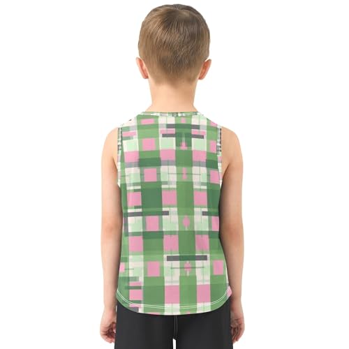 JUNZAN Green Pink Checkered Children Tank Top Sleeveless Summer Vest Tee Toddler Crewneck T-Shirts for Running Hiking 3T3