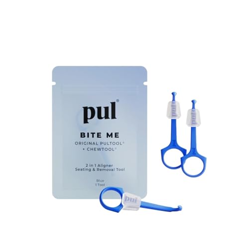 PUL 2-in-1 Aligner Removal Tool and Chewies for Invisalign Aligners, Retainers and Trays - Patented Invisalign Remover Tool for Easy Removal &amp; Secure Fit - Pack of 3, Blue