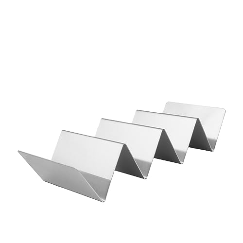 BRIGHTFUFU Stainless Steel Taco Holder Mexican Pancake Rack for Home Restaurant Outdoor Bbq (4 Grid Silver)