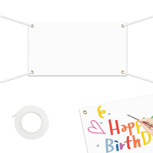 Bannière vierge 180 x 110 cm Blanc Laquable Bannière vierge Personnalisable Polyester Tissu Bannière avec Corde Suspendue pour Peinture Bricolage dans...