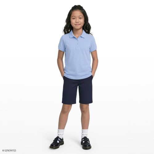 Image of IZOD Girls' School Uniform Short Sleeve Polo Shirt, Button Closure, Comfortable & Soft Interlock Fabric