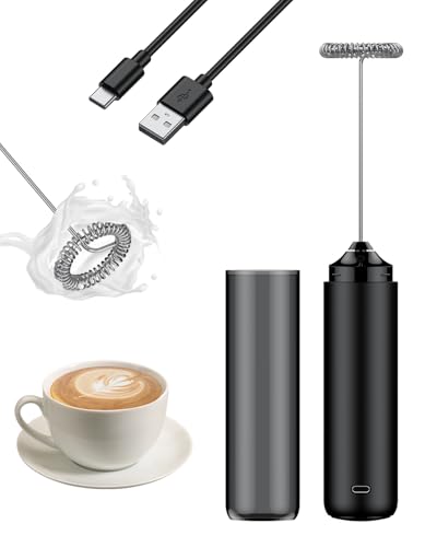 Pawfly Wiederaufladbarer Milchaufschäumer, elektrischer Handschaumbereiter aus Edelstahlquirl, tragbarer Kaffeeschäumer, Akku-Milchaufschäumer Stab Mixer für Cappuccino Latte Matcha Heiße Schokolade