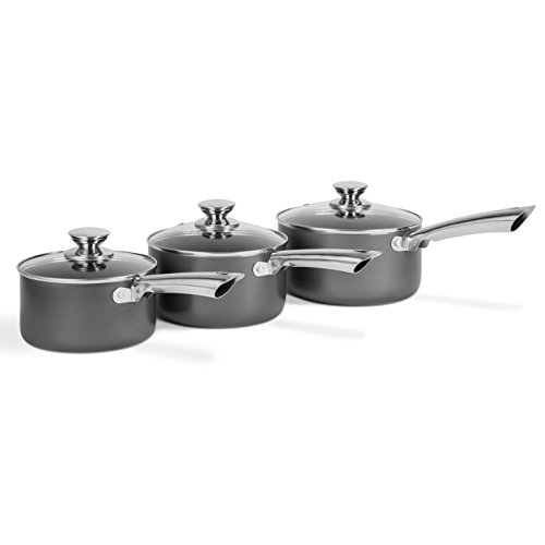 Morphy Richards 973023 Accents Induction Saucepan Set, Non Stick Ceramic Coating, Easy to Clean, Titanium, 3 Piece, 16/18/20 cm