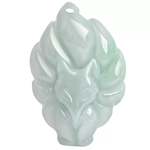 SGKOMN Collier Pendentif en Jade Vert Naturel Feng Shui pour Femmes, véritable Yoga, Renard à Neuf queues