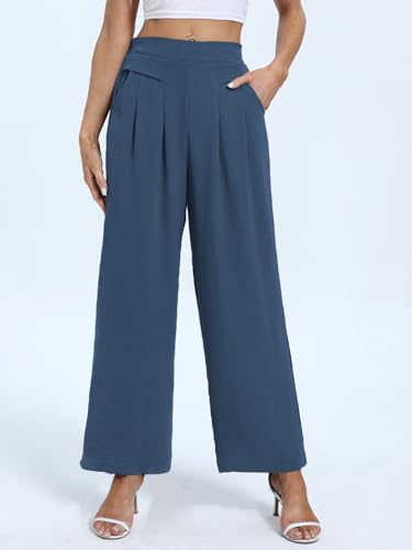 DouBCQ Women's Culottes Wide Leg Pants Elastic Waist Trousers Casual Palazzo Pants with Pockets3