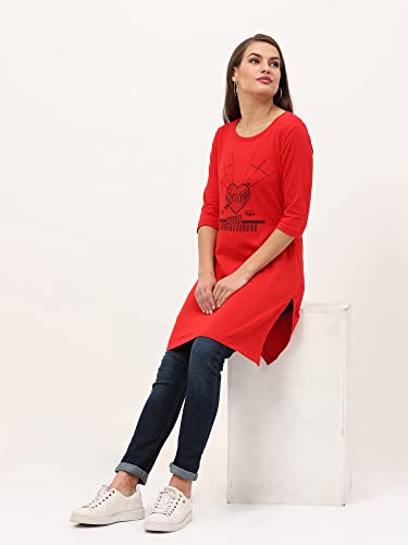 Image of FLEXIMAA Women's Cotton Printed Round Neck 3 /4 Sleeve Color Size Long Top