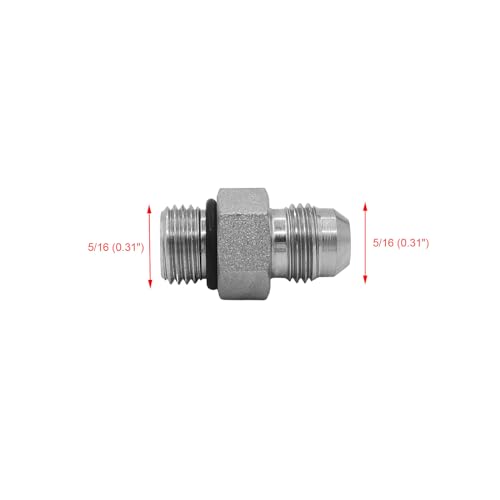 Image of (5-PACK) 6400-02-02-O Hydraulic Hose Adapter Fitting 1 /8 inch Male JIC 37 Flare (5 /16-24 UNF) x 1 /8 inch Male O-Ring Boss (5 /16-24 UNF) SAE Straight Pipe Joints Connector Carbon Steel