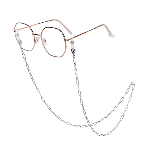 Image of Eyeglass Chain Silver Stainless Steel Handmade Necklace for Reading Glasses Sunglass Beaded Chains for Men Women