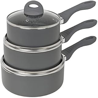 Homiu Non-Stick Saucepan Set 3-Piece, Forged Aluminium Cookware Set with Tempered Glass Lids and Scratch-Resistant Nonstick Coating, Includes 3 Cooking Pots with Stainless Steel Induction Base