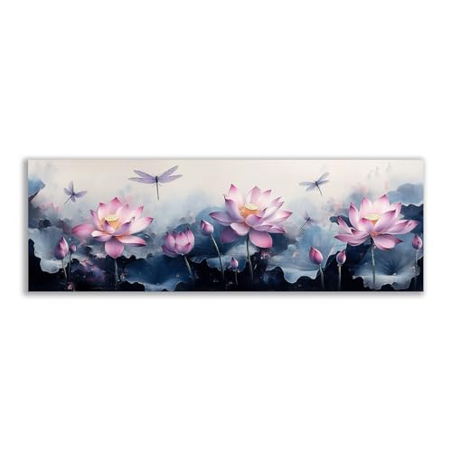 Impression sur toile de fleurs et libellule, la poésie d'un bassin floral rose chez soi