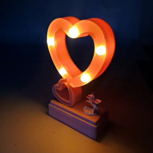 Image of FunzOn Pink Heart Table Lamp with White Pearl LED| Romantic Table Lamp | Valentine's Gift | Showpiece Heart Light with Cute Unicorn Statue | Gift for Anniversary, Birthday,Valentine's Day