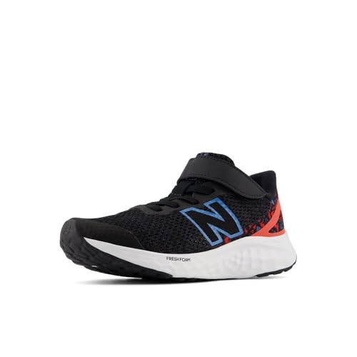 Image of New Balance Kid's Fresh Foam Arishi V4 Bungee Lace with Top Strap Running Shoe, Black /Azure /Blast Red, 13 XW Little Kid