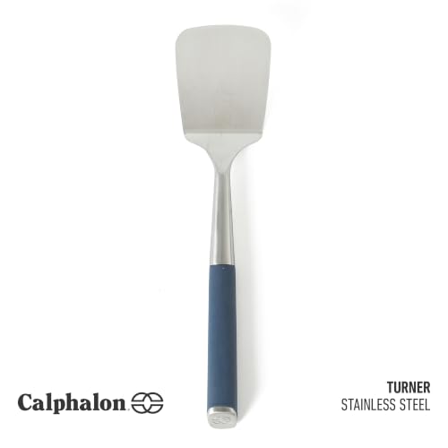 Image of Calphalon Solid Turner, Cooking Spatula, Kitchen Spatula, Stainless Steel Turner with Silicone Heat Resistance Handle, Nonstick-Safe Spatula with Ergonomic Handle (Navy)
