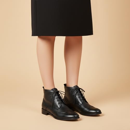 Image of Mona flying Women's Leather Brogue Ankle Boots Lace-up Oxford Booties