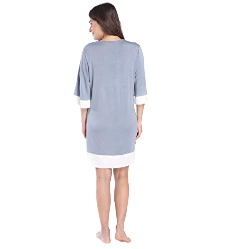 Camisão Feminino Azul com Cetim Off White Tamanho:G