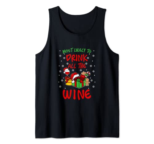 Santa’s Favorite Xmas Pajama Family Matching Wine Lovers Tank Top