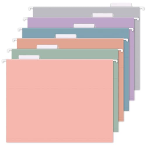 KONVINIT 24pcs Hanging File Folders Letter Size, Morandi Hanging Folders for Documents, File Organizer with 1/5-Cut Adjustable Tabs for School, Home & Office Supplies
