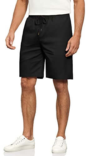 Janmid Men's Linen Casual Classic Fit Short Drawstring Summer Beach Shorts with Pockets, Black, 3X-Large