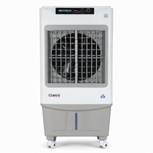 Image of Rocksun Curvv Desert Air Cooler with Honeycomb Pads, 16-Inch Fan, 4000 m /hr Airflow, Auto Swing Louvres, 3-Side Cooling, Powerful 200W Desert Air Cooler for Home & Office (Curvv 60)