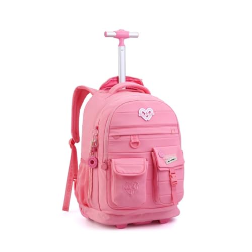 Mochila Rodinha Juvenil Feminina Escolar Reforçada Chaveiro (Rosa)