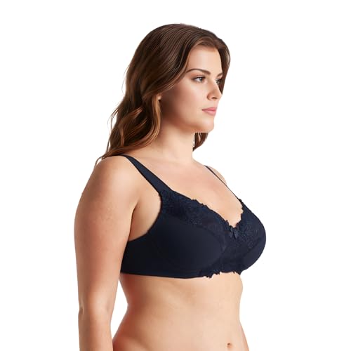 Image of Curve Muse Plus Size Minimizer Unlined Wireless Bra with Lace Embroidery-3Pack