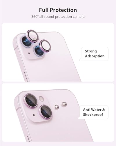 Image of Skinomi Camera Lens Protector Compatible with iPhone 13 [Anti-Scratch] Premium Tempered Glass Film Aluminum Alloy Lens Ring Cover, Pink
