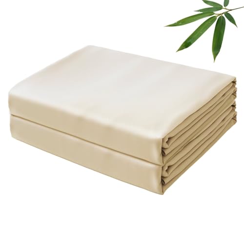 Bamboo Viscose Flat Sheets Only, 400 Thread Count Sateen Weave Cal King Size Flat Sheet Only 2 Pcs, Luxury Soft Cooling for Hot Sleepers, Silky Breathable (Beige, Cal King 2 Pcs)
