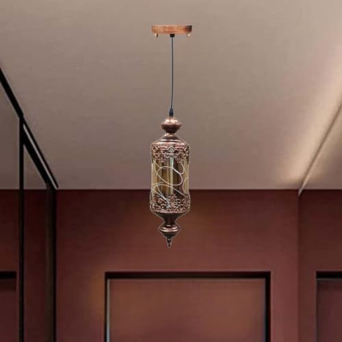 Image of Keylus Antique Hanging Light for Living Room Dining Bedroom, Moroccan Lantern Style Metal & Glass Pendant Lamp, (Bulb Not Included),Pack of 2