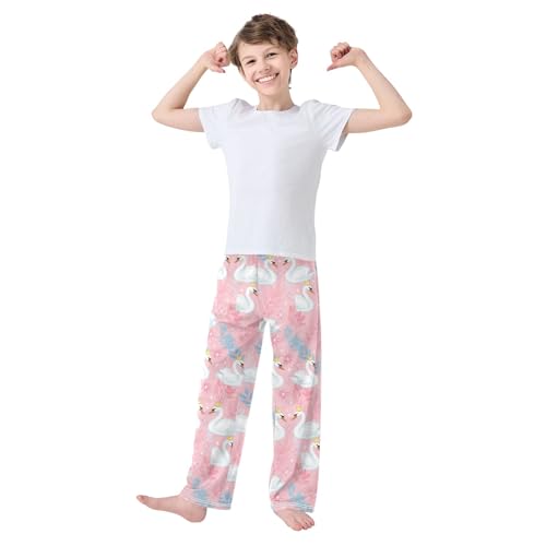 CHIFIGNO Boys Casual Pants with Pockets Elegant White Swans Boys Size 13-143