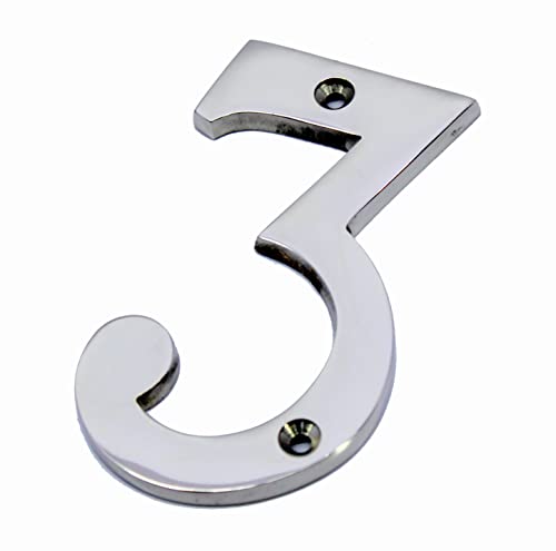 eSplanade 4" Brass House Hotel Door Number Plaque Sticky Numeric Numerical Digit 0-9 (0(Zero)) (3 (Three))