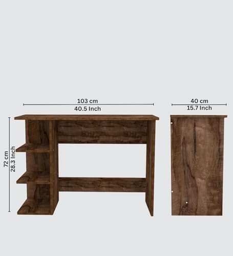 Image of Modern Compact Study Desk with 3 Side Shelves, Space-Saving Home Office Table, Wood Finish, 103x72x40 cm
