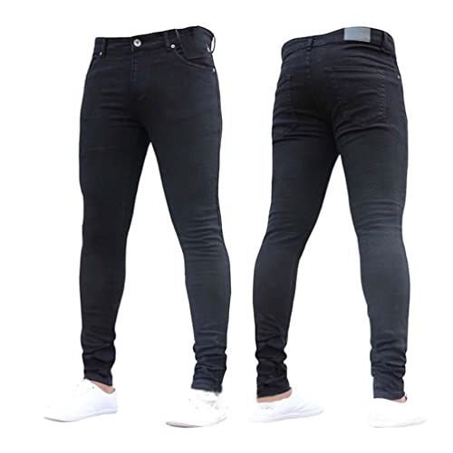 Men's Slim Fit Stretch Jeans Faded Abraised Elastic Skinny Denim Pants