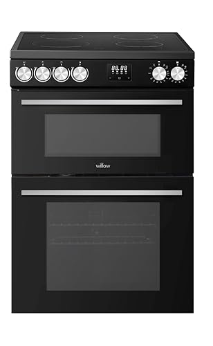 Willow WDOC60TBL 60cm Electric Double Oven Cooker with Ceramic Hob, Integrated Grill, Fan Assisted Defrost - Black