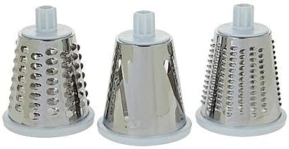 Three interchangeable stainless steel blade drums for grating and slicing