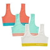 INNERSY Girls Wireless Bras Comfortable Cotton Little Girls Training Bras 3 Pack (Large, Orange+Ligh