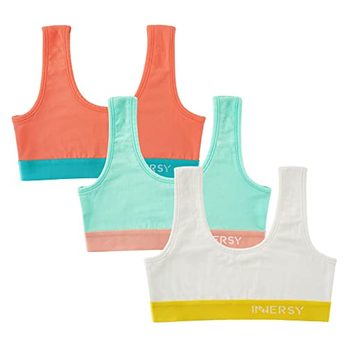 Innersy Girls Wireless Bras Comfortable Cotton Little Girls Training Bras 3 Pack (Large, Orange+Light Green+White) #TOP11
