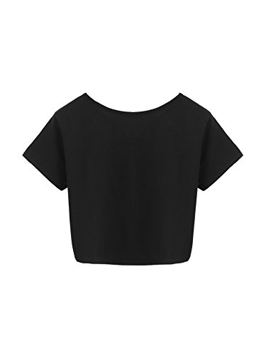 SweatyRocks Women's Loose Short Sleeve Summer Crop T-Shirt Tops Blouse Black XS