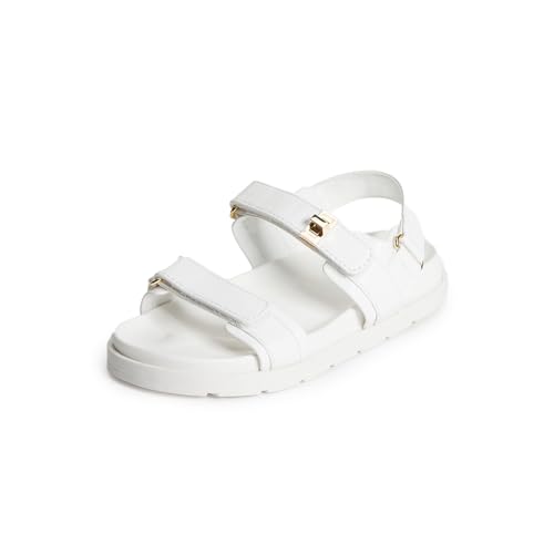 FabKids Girl's Flat Sandals Comfort Adjustable Double Strap Slip on Leather Footbed Sandals for Toddler Little Kid Big Kid